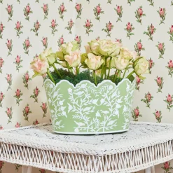 Online Mrs. Alice Green Floral Tole Scalloped Planter
