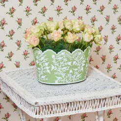 Online Mrs. Alice Green Floral Tole Scalloped Planter