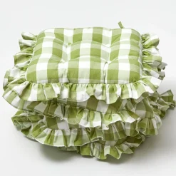 Mrs. Alice Green Gingham Ruffle Seat Pad Cushions (Set Of 4)