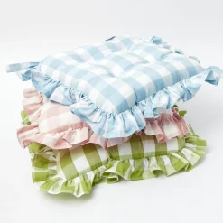 Mrs. Alice Green Gingham Ruffle Seat Pad Cushions (Set Of 4)
