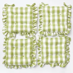 Mrs. Alice Green Gingham Ruffle Seat Pad Cushions (Set Of 4)