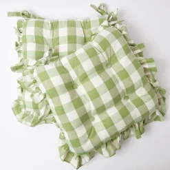Mrs. Alice Green Gingham Ruffle Seat Pad Cushion
