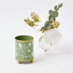 Clearance Mrs. Alice Hand Painted Olive Floral Tole Candle Pot