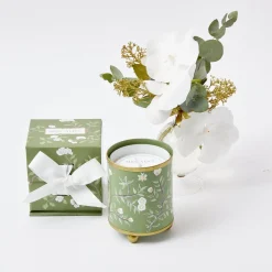 Clearance Mrs. Alice Hand Painted Olive Floral Tole Candle Pot