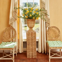 Clearance Mrs. Alice Liliana Scalloped Rattan Pedestal And Urn