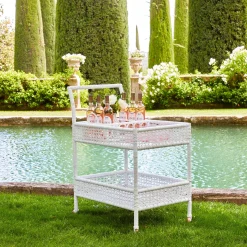 Discount Mrs. Alice Lorenzo White Rattan Bar Cart