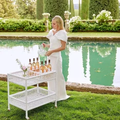 Discount Mrs. Alice Lorenzo White Rattan Bar Cart