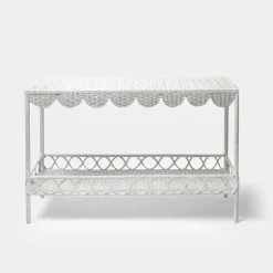 Online Mrs. Alice Madeleine White Rattan Scalloped Console Table