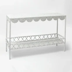 Online Mrs. Alice Madeleine White Rattan Scalloped Console Table