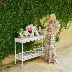 Online Mrs. Alice Madeleine White Rattan Scalloped Console Table