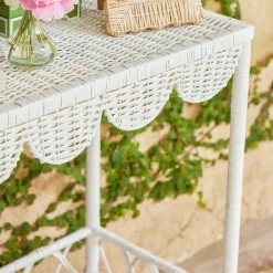 Online Mrs. Alice Madeleine White Rattan Scalloped Console Table