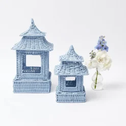 Discount Mrs. Alice Mini Blue Rattan Pagoda Lanterns (Pair)
