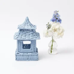 Outlet Mrs. Alice Mini Blue Rattan Pagoda Lanterns (Pair)