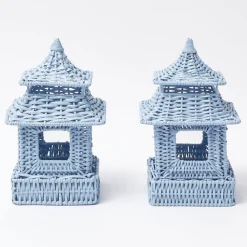 Sale Mrs. Alice Mini Blue Rattan Pagoda Lanterns (Pair)