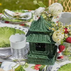 Clearance Mrs. Alice Mini Green Rattan Pagoda Lantern (Pair)