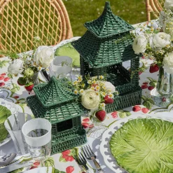 Clearance Mrs. Alice Mini Green Rattan Pagoda Lantern (Pair)