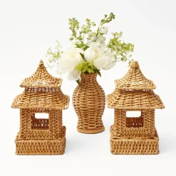 Best Mrs. Alice Mini Natural Rattan Pagoda Lanterns (Pair)