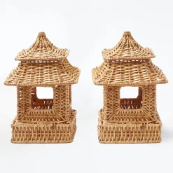 New Mrs. Alice Mini Natural Rattan Pagoda Lanterns (Pair)