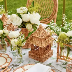 New Mrs. Alice Mini Natural Rattan Pagoda Lanterns (Pair)