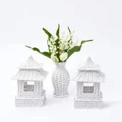 Hot Mrs. Alice Mini White Rattan Pagoda Lanterns (Pair)
