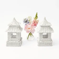 Hot Mrs. Alice Mini White Rattan Pagoda Lanterns (Pair)