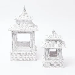 Hot Mrs. Alice Mini White Rattan Pagoda Lanterns (Pair)