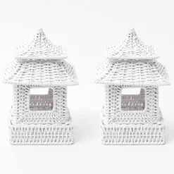 Outlet Mrs. Alice Mini White Rattan Pagoda Lanterns (Pair)
