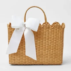 Hot Mrs. Alice Rattan Tote Bag (White Bow)