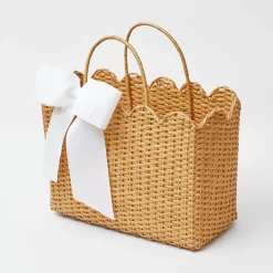 Hot Mrs. Alice Rattan Tote Bag (White Bow)