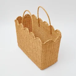 Sale Mrs. Alice Rattan Tote Bag (White Bow)