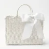 Sale Mrs. Alice White Rattan Tote Bag (White Bow)