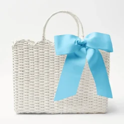 New Mrs. Alice White Rattan Tote Bag (Blue Bow)