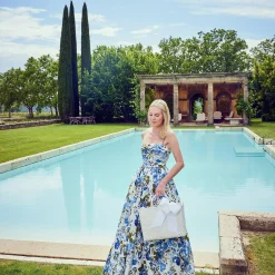 New Mrs. Alice White Rattan Tote Bag (Blue Bow)
