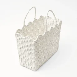 New Mrs. Alice White Rattan Tote Bag (Blue Bow)