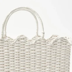 Outlet Mrs. Alice White Rattan Tote Bag (White Bow)