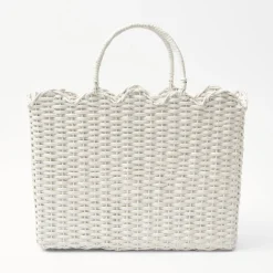 Outlet Mrs. Alice White Rattan Tote Bag (White Bow)