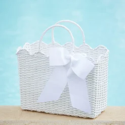 Outlet Mrs. Alice White Rattan Tote Bag (White Bow)