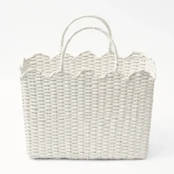 Sale Mrs. Alice White Rattan Tote Bag (Blue Bow)