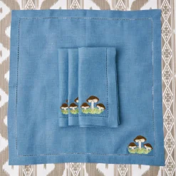 Hot Mrs. Alice Mushroom Blue Linen Napkins (Set Of 4)