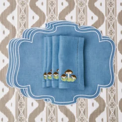 Hot Mrs. Alice Mushroom Blue Linen Napkins (Set Of 4)