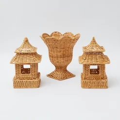 Mrs. Alice Natural Rattan Pagoda & Urn Vase Set
