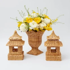 Mrs. Alice Natural Rattan Pagoda & Urn Vase Set