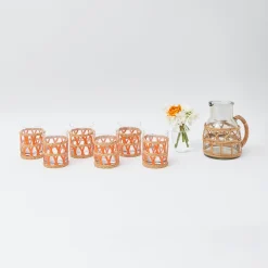 Sale Mrs. Alice Orange Raffia Water Glasses (Set Of 6)