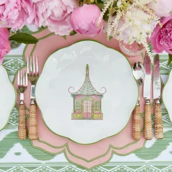 Mrs. Alice Pink & Green Pagoda Dinner & Starter Plates (Set Of 8)