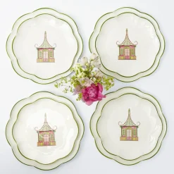 Best Mrs. Alice Pink & Green Pagoda Dinner & Starter Plates (Set Of 8)