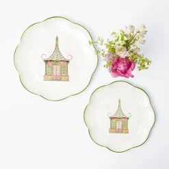 Best Mrs. Alice Pink & Green Pagoda Dinner & Starter Plates (Set Of 8)
