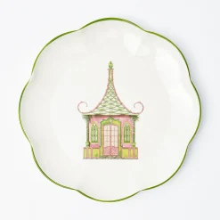 Outlet Mrs. Alice Pink & Green Pagoda Dinner Plate