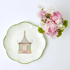 Outlet Mrs. Alice Pink & Green Pagoda Dinner Plate