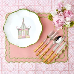 Outlet Mrs. Alice Pink & Green Pagoda Dinner Plate