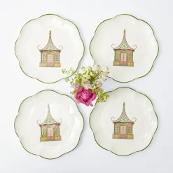 New Mrs. Alice Pink & Green Pagoda Dinner Plate (Set Of 4)